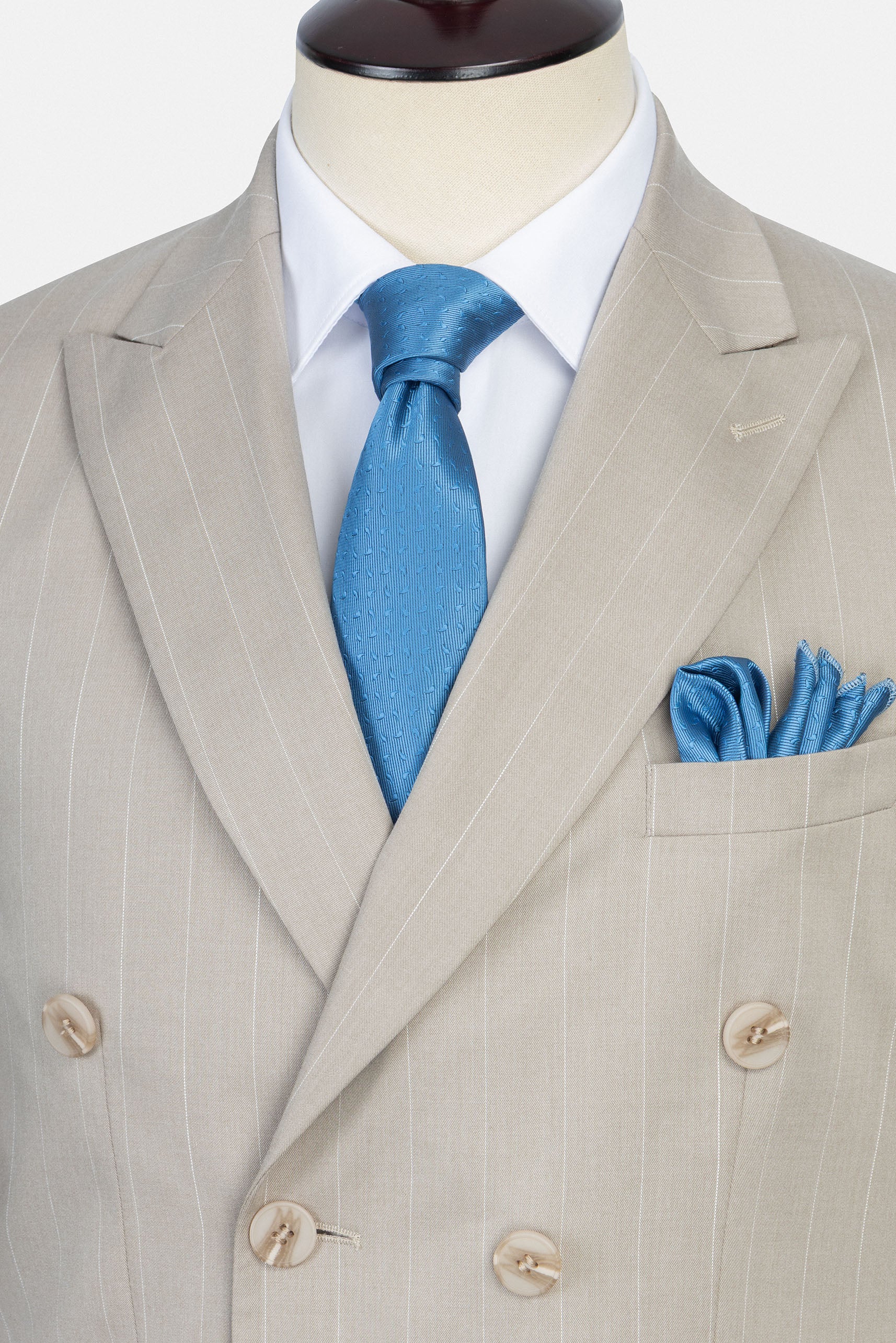 Striped Bamboo Beige Double Breasted Casual Suit