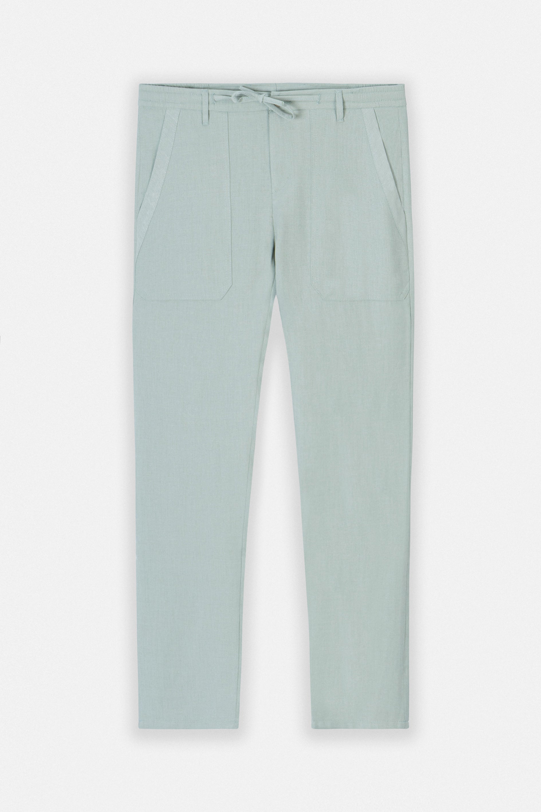 Laced-Up Mint Linen Look casual pants