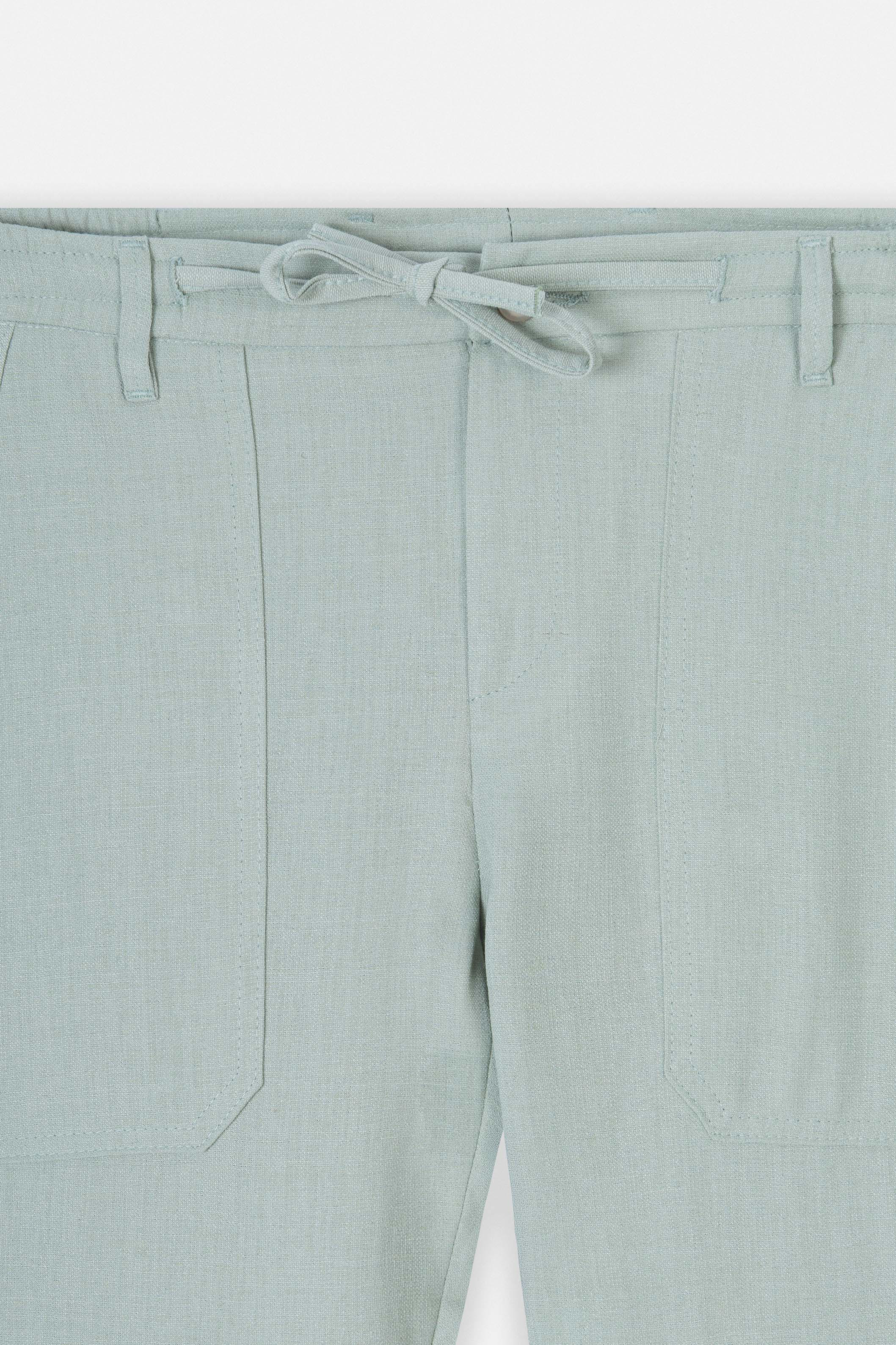 Laced-Up Mint Linen Look casual pants
