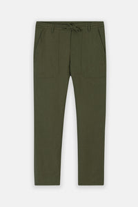 Laced-Up Dark Green Linen Look casual pants