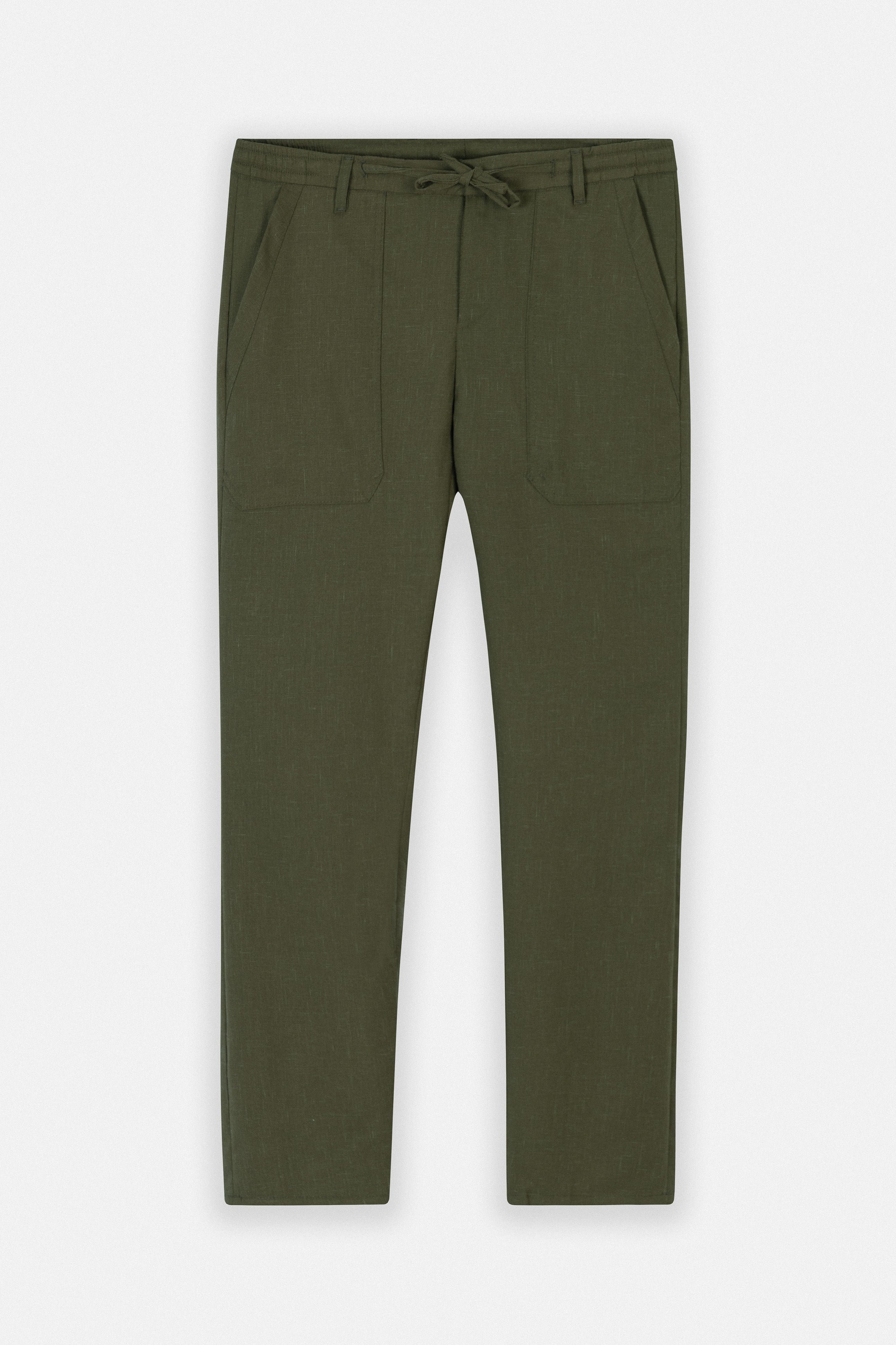 Laced-Up Dark Green Linen Look casual pants