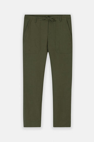 Laced-Up Dark Green Linen Look casual pants