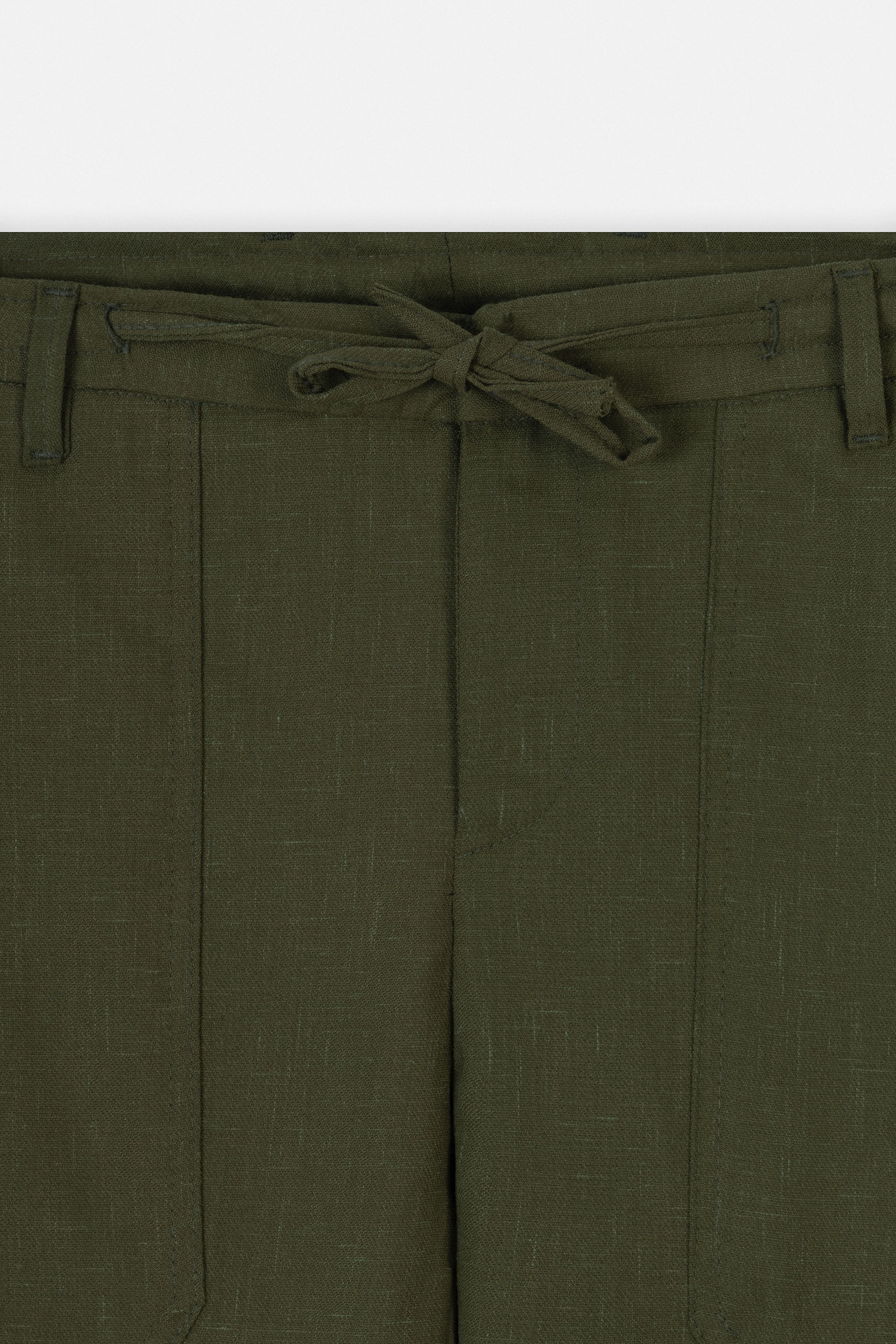 Laced-Up Dark Green Linen Look casual pants