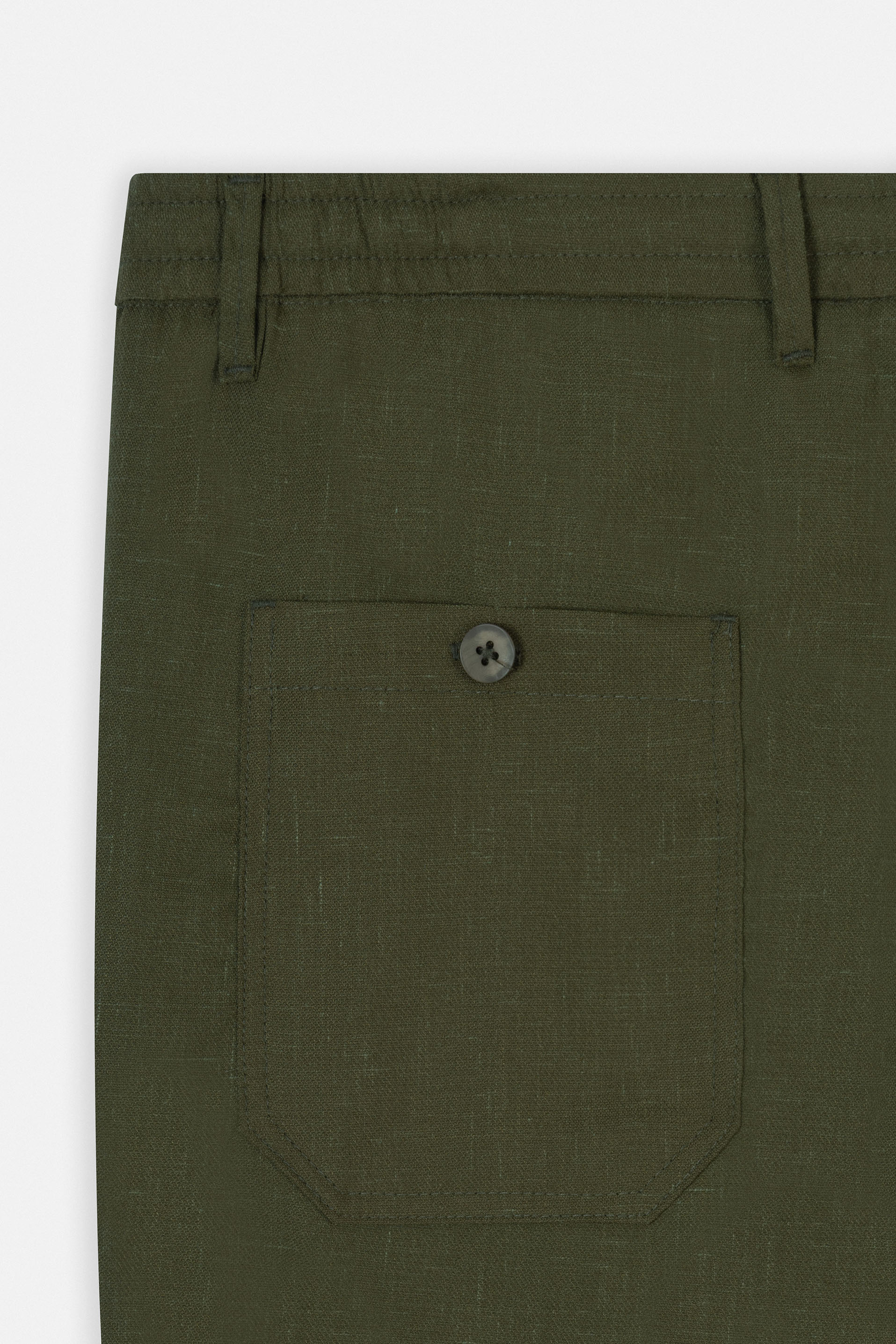 Laced-Up Dark Green Linen Look casual pants