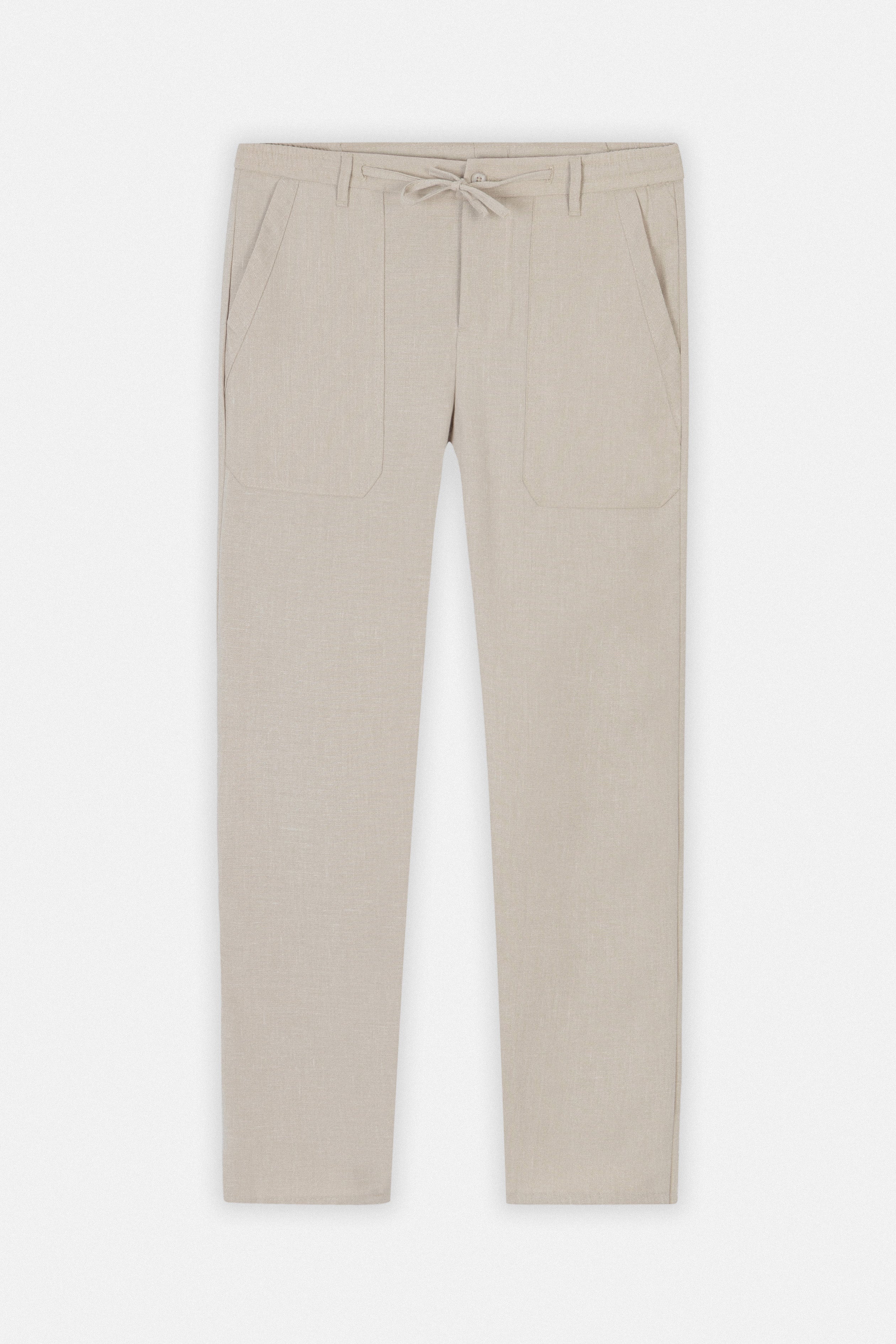 Laced-Up Light Beige Linen Look casual pants
