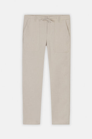 Laced-Up Light Beige Linen Look casual pants