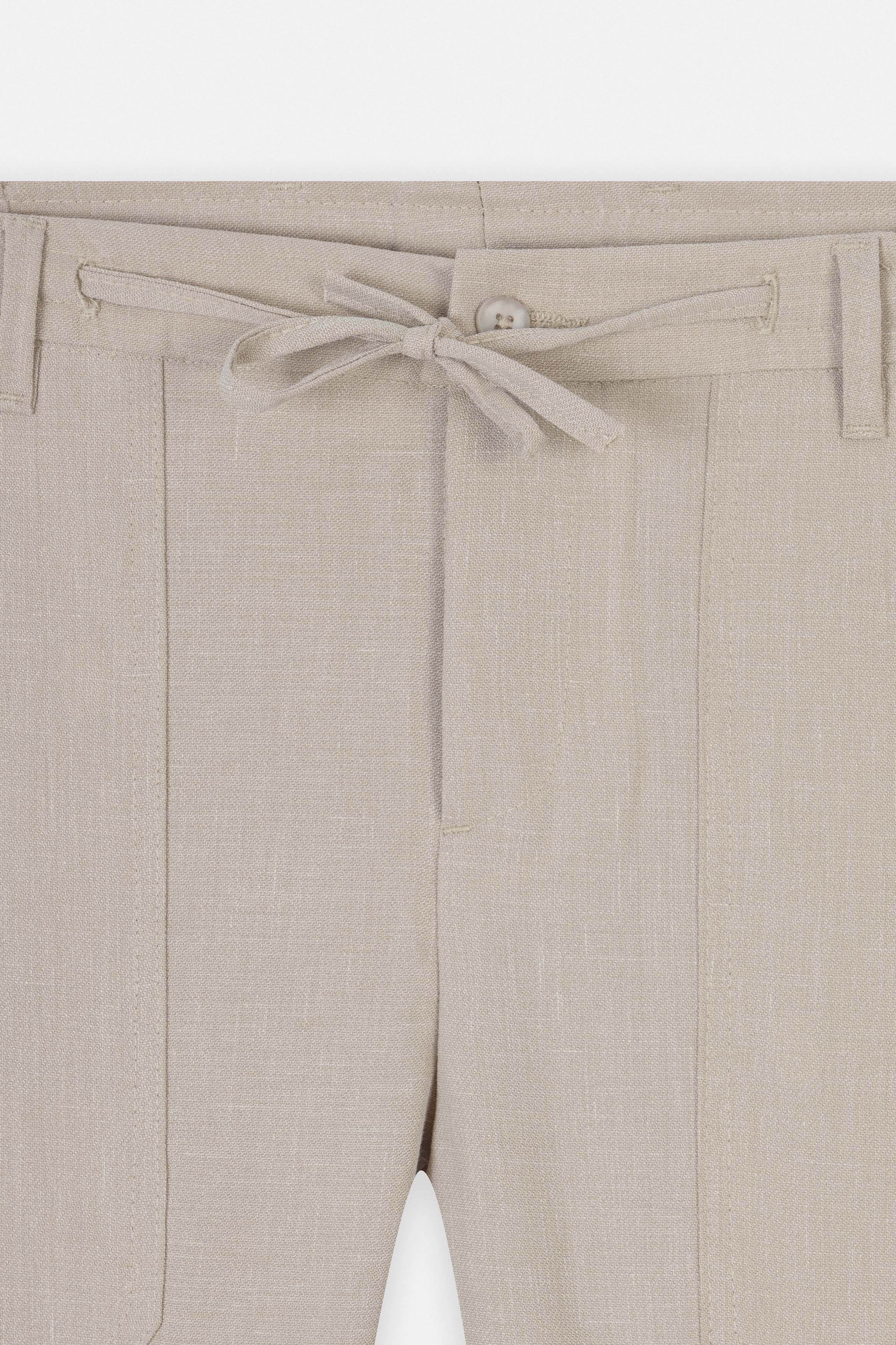Laced-Up Light Beige Linen Look casual pants