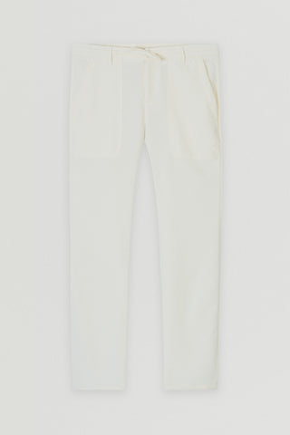 Laced-Up off White Linen Look casual pants