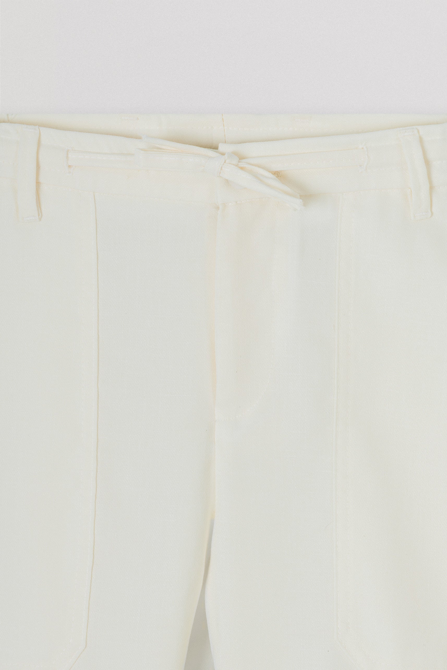 Laced-Up off White Linen Look casual pants