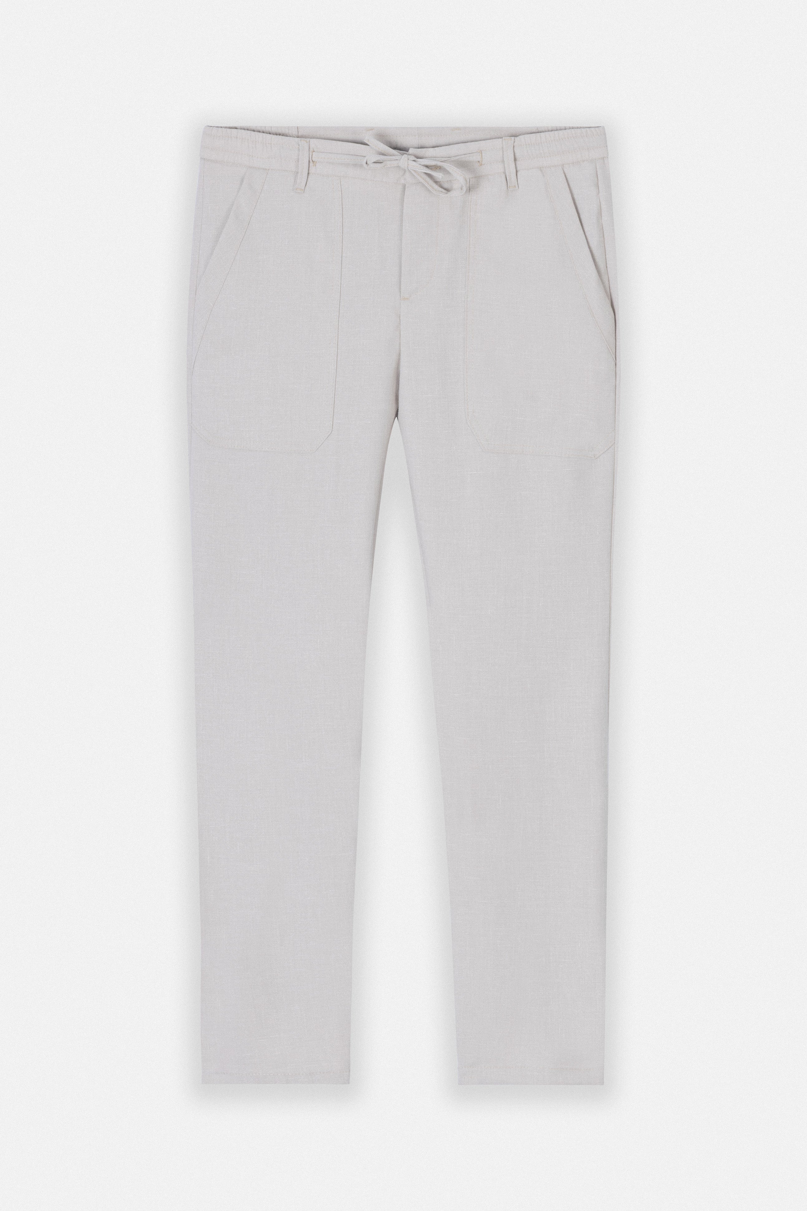 Laced-Up Beige Linen Look casual pants