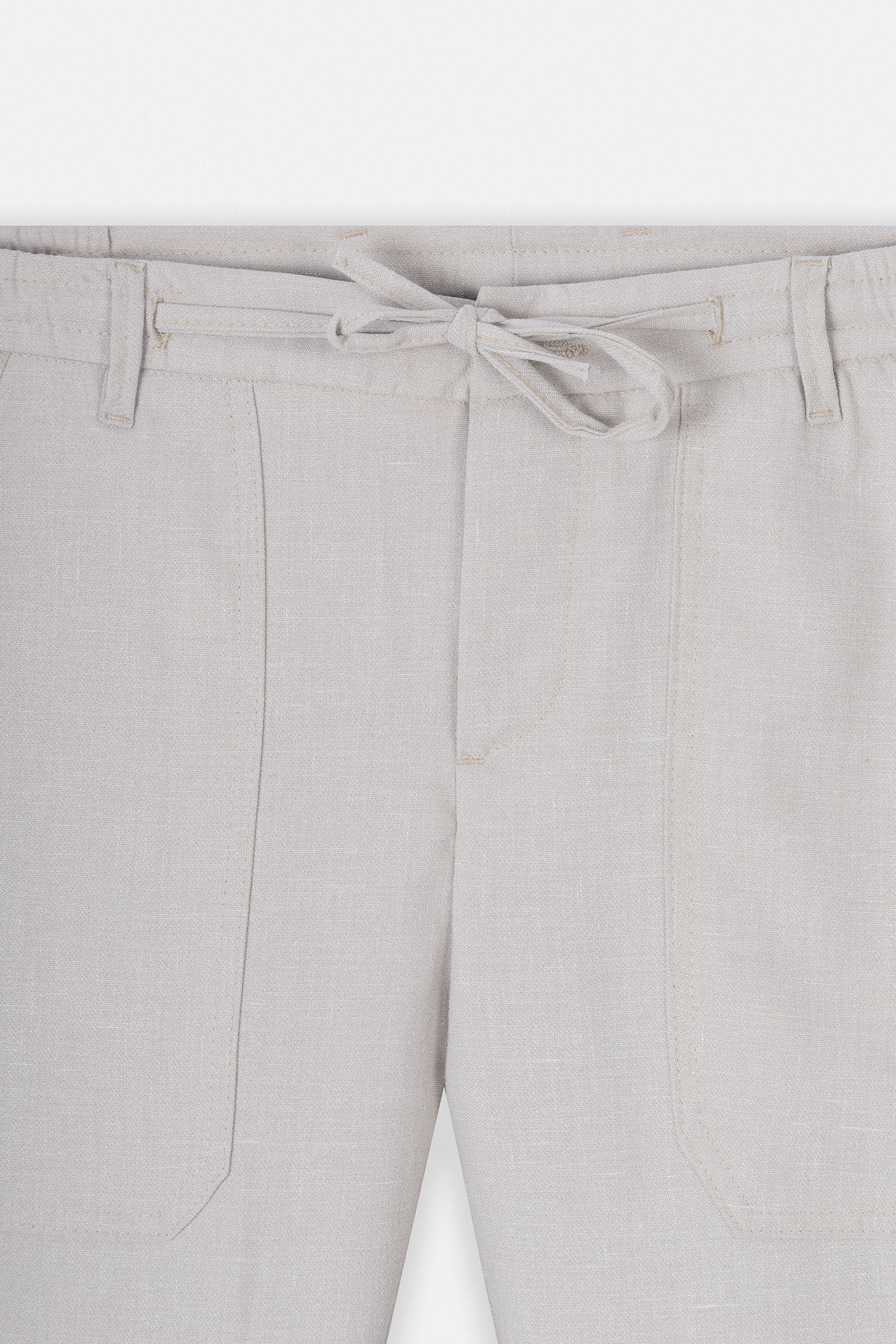 Laced-Up Beige Linen Look casual pants