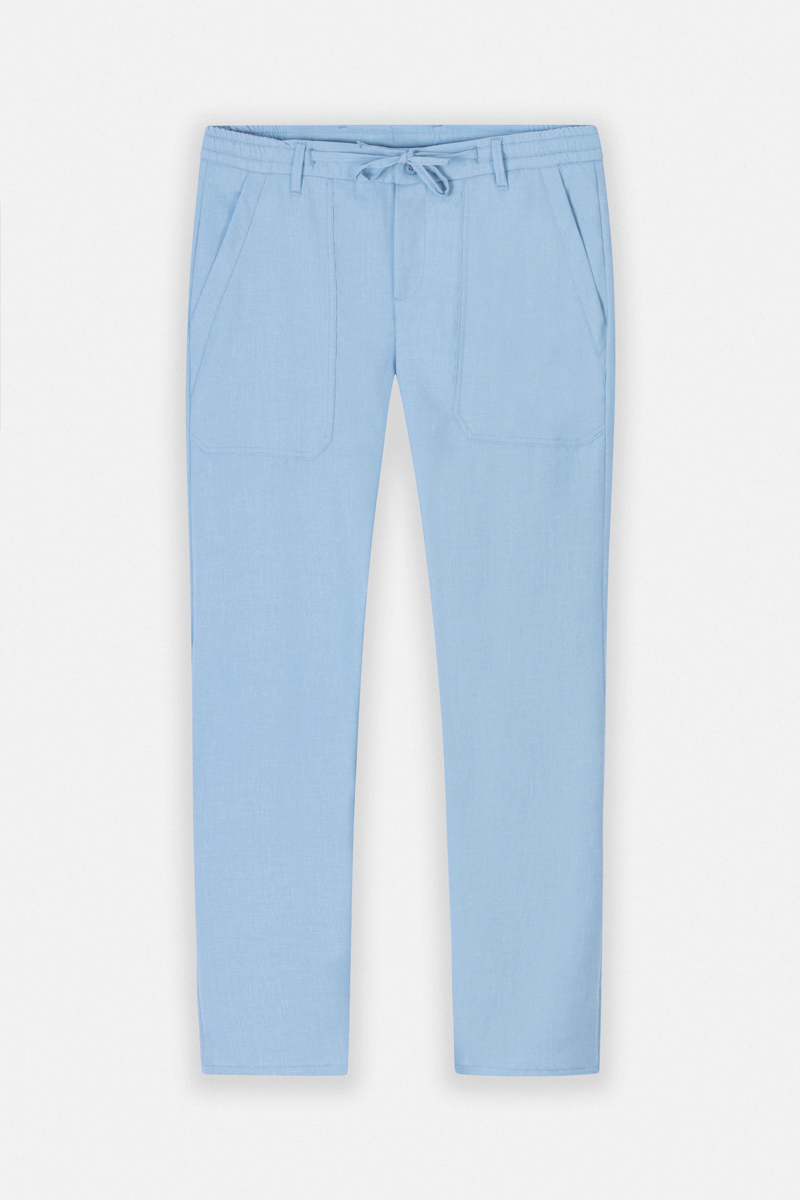 Laced-Up Light Blue Linen Look casual pants