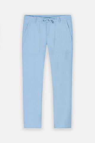 Laced-Up Light Blue Linen Look casual pants