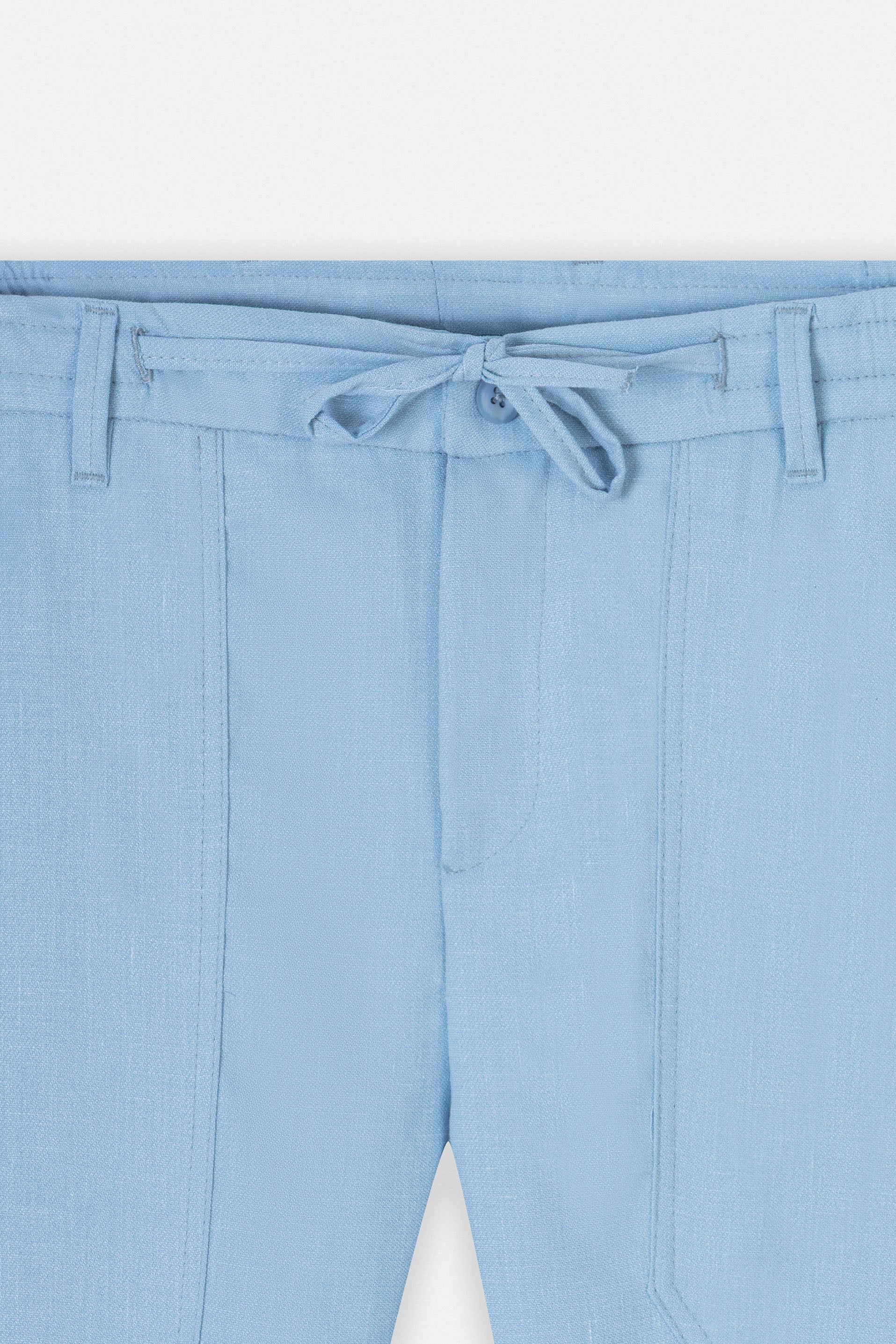 Laced-Up Light Blue Linen Look casual pants