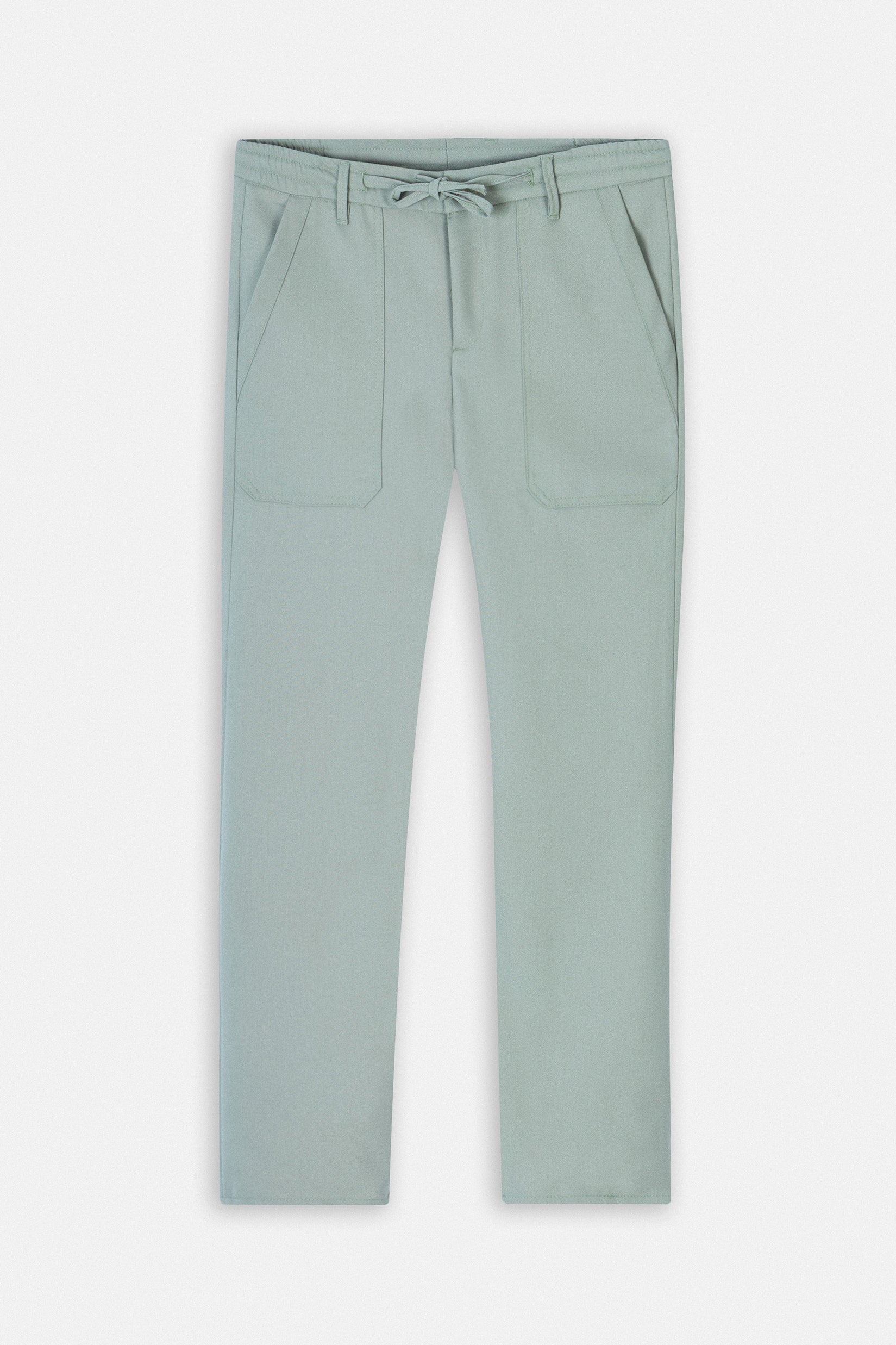 Laced-Up Green Linen Look casual pants