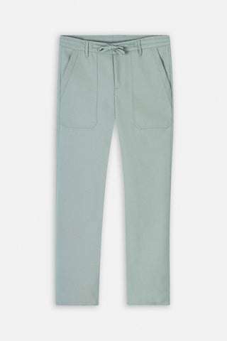 Laced-Up Green Linen Look casual pants