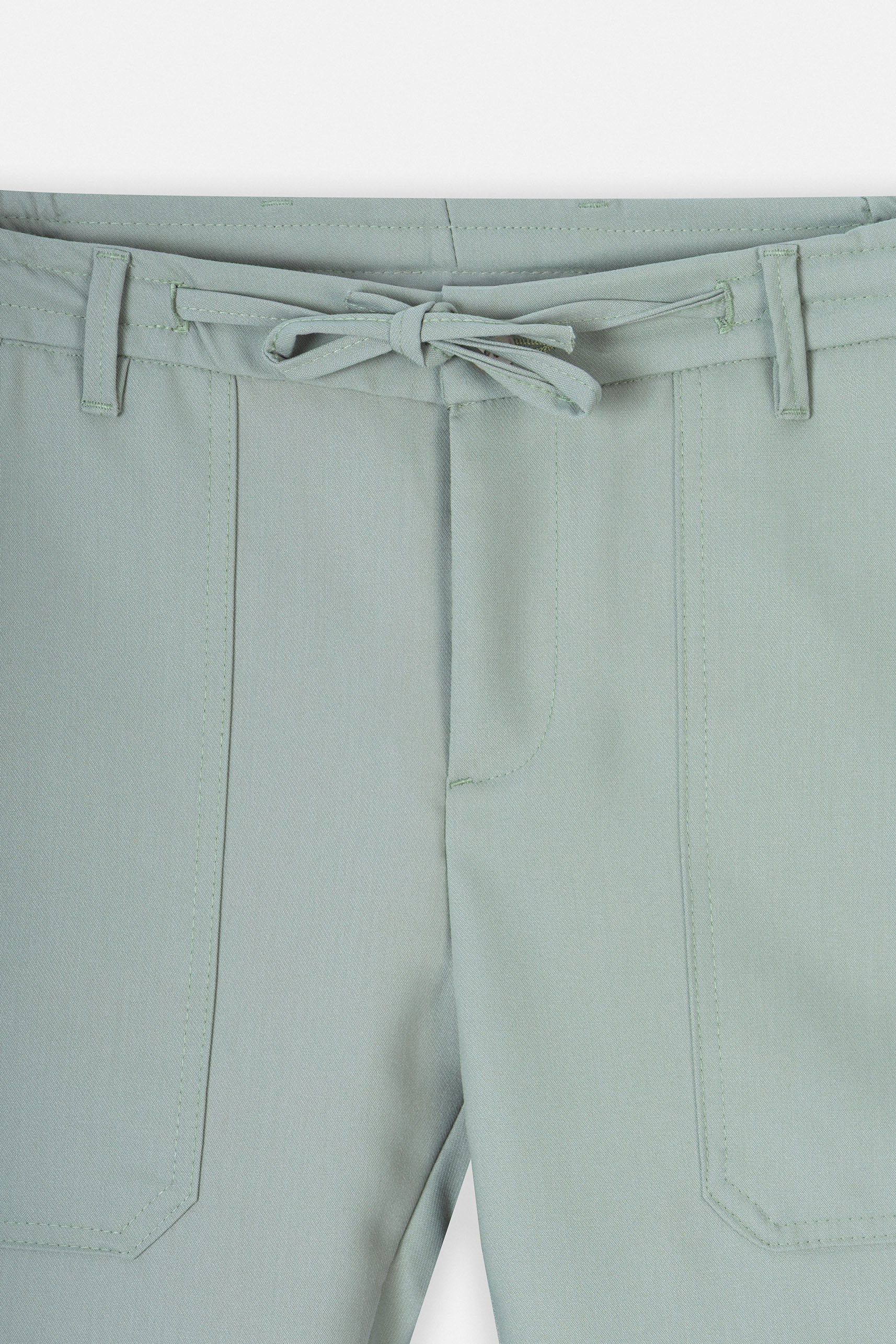 Laced-Up Green Linen Look casual pants