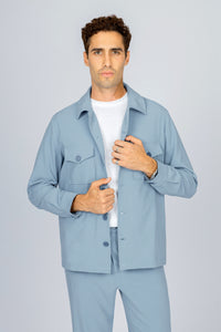 Patterned Light Blue Button-Up Over-Shirt