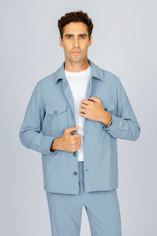 Patterned Light Blue Button-Up Over-Shirt