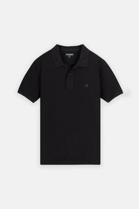 Pique Black Cotton Polo