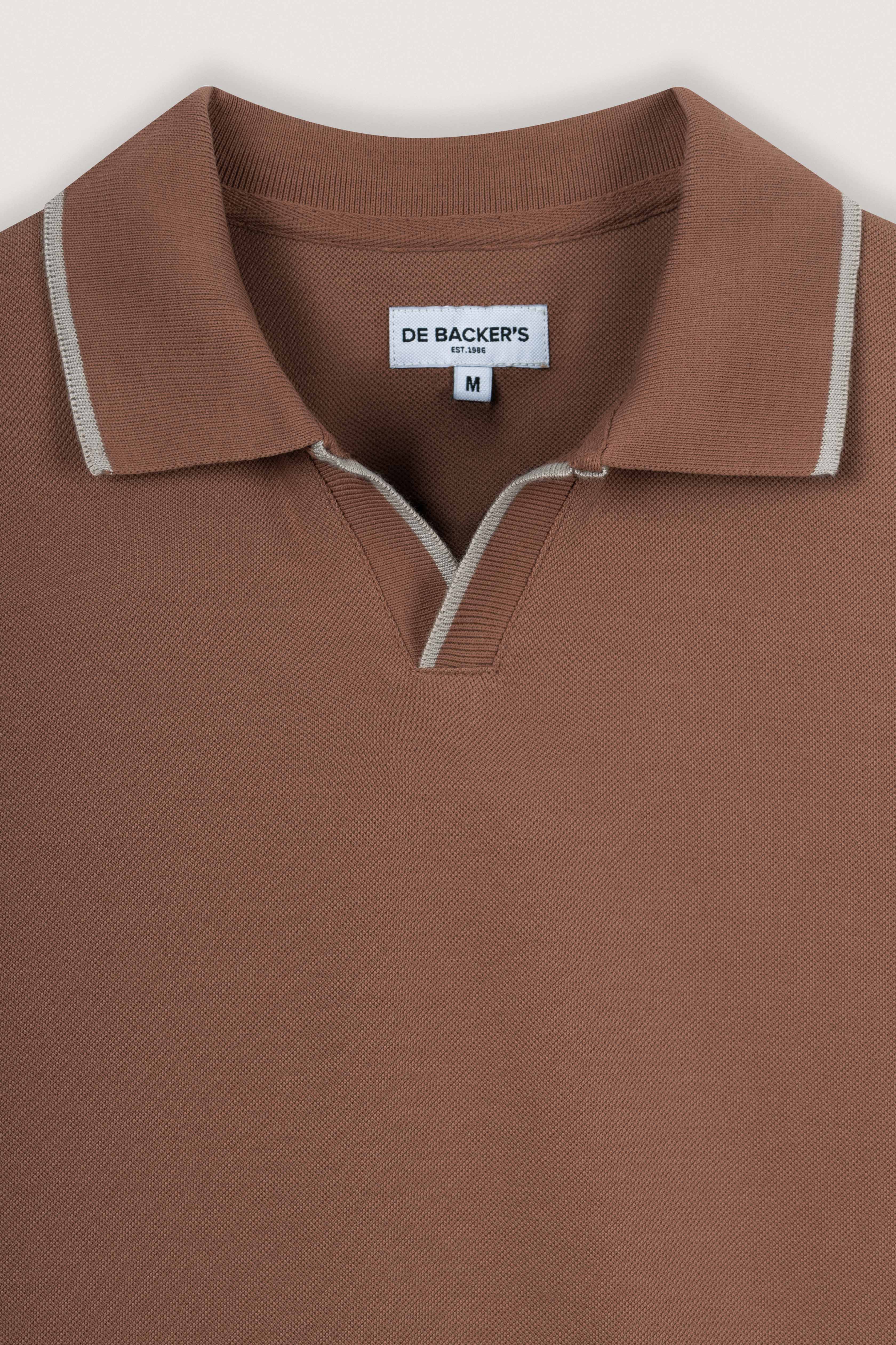 Brown Pique V neck Polo
