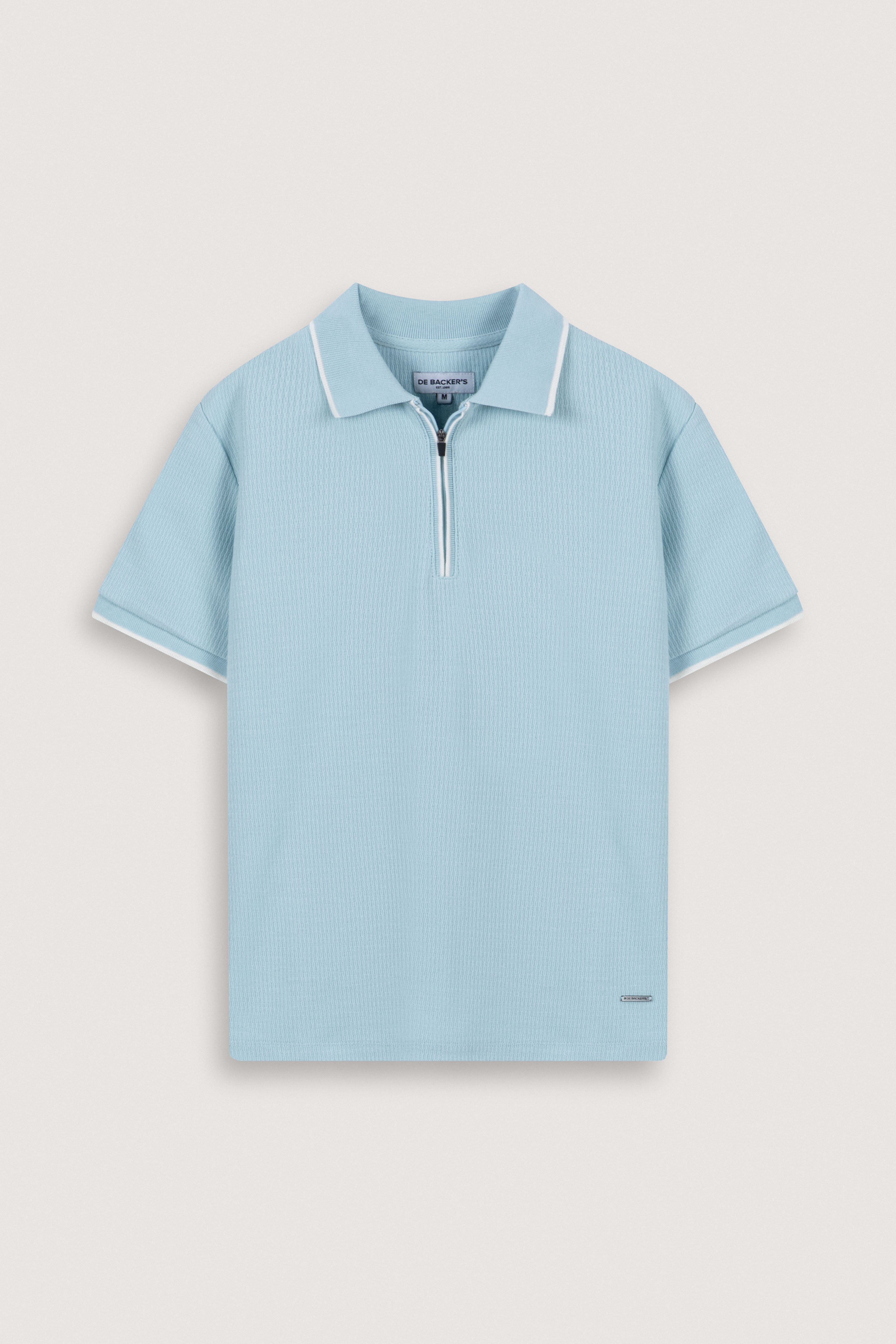 Light Blue Jacquard Zip-Up Polo