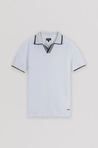 Pique White V neck Polo