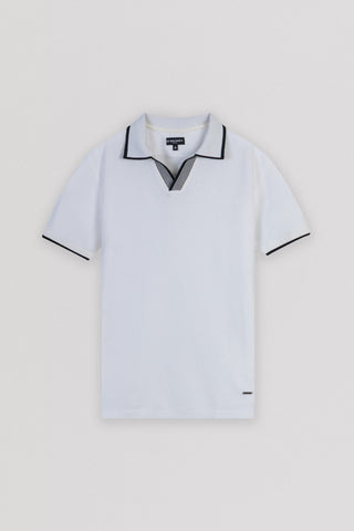 Pique White V neck Polo