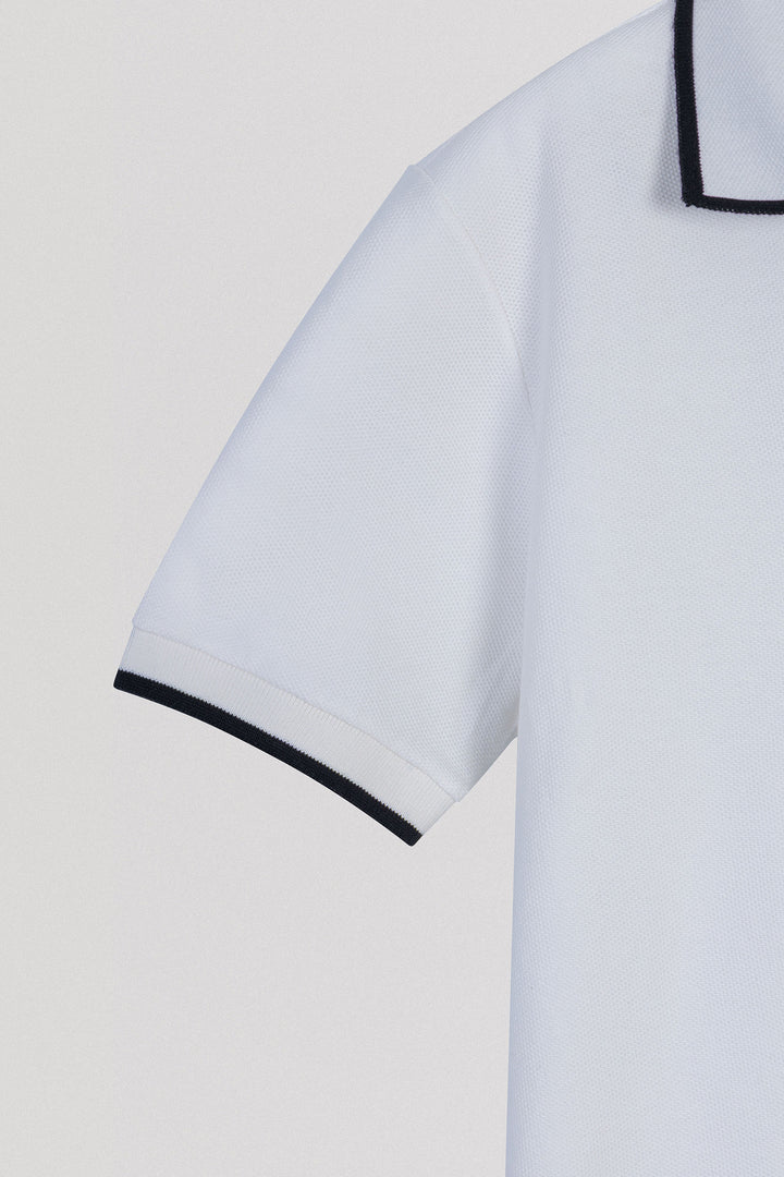 Pique White V neck Polo