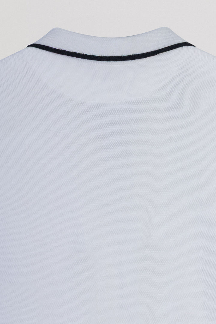 Pique White V neck Polo
