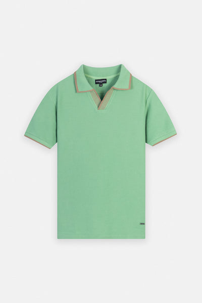Pique Green V neck Polo