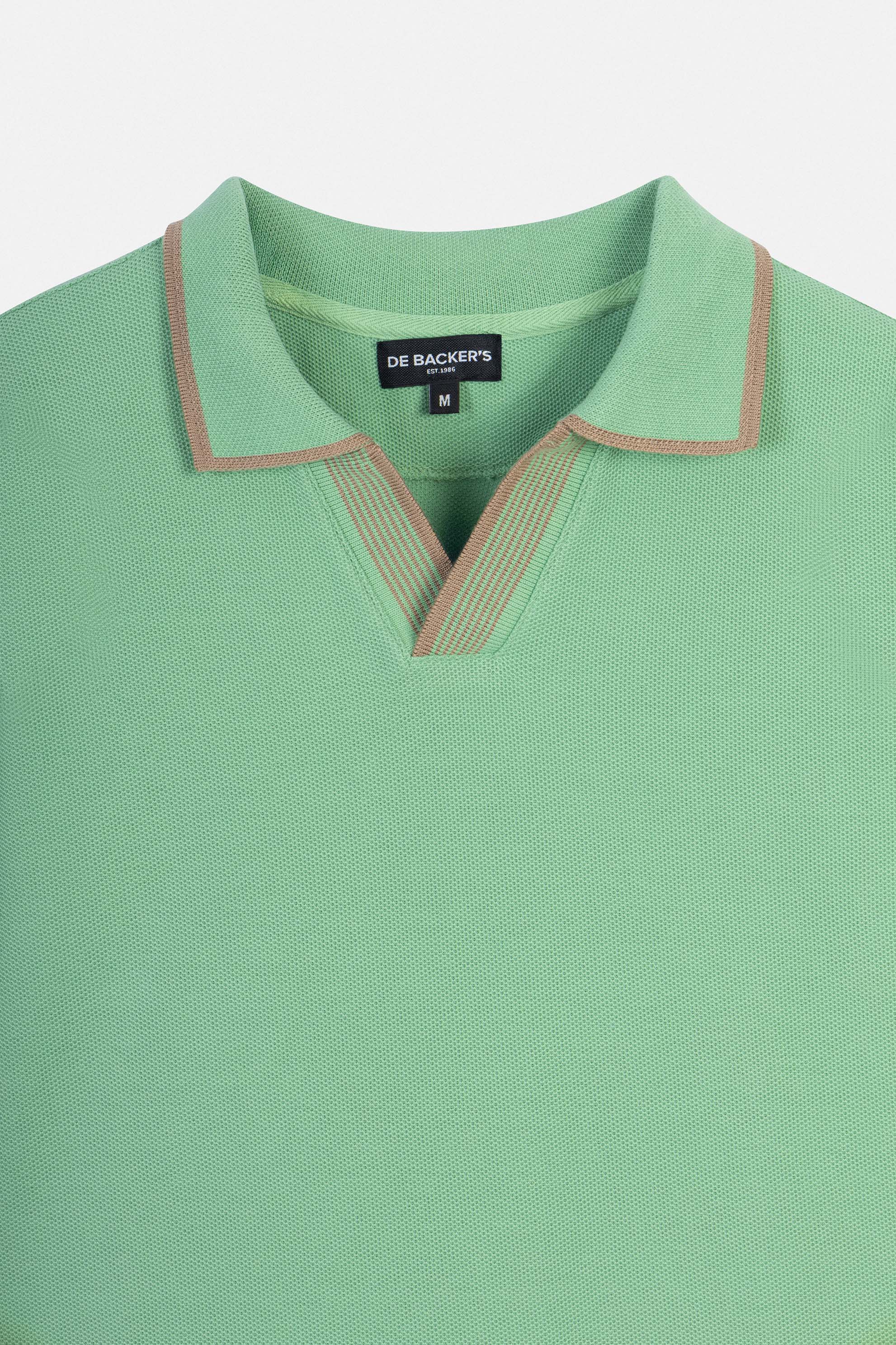 Pique Green V neck Polo