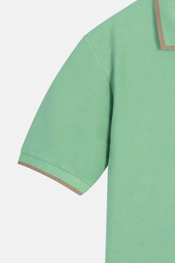 Pique Green V neck Polo