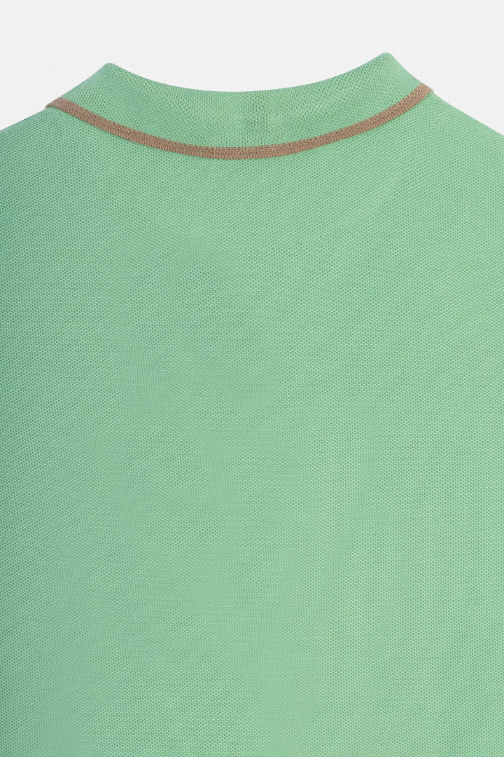 Pique Green V neck Polo