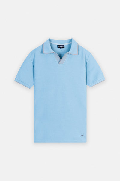 Pique Light Blue V neck Polo