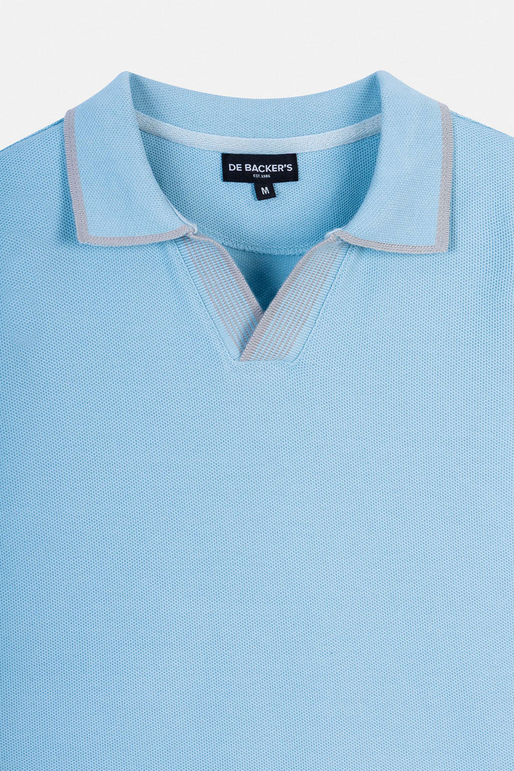 Pique Light Blue V neck Polo