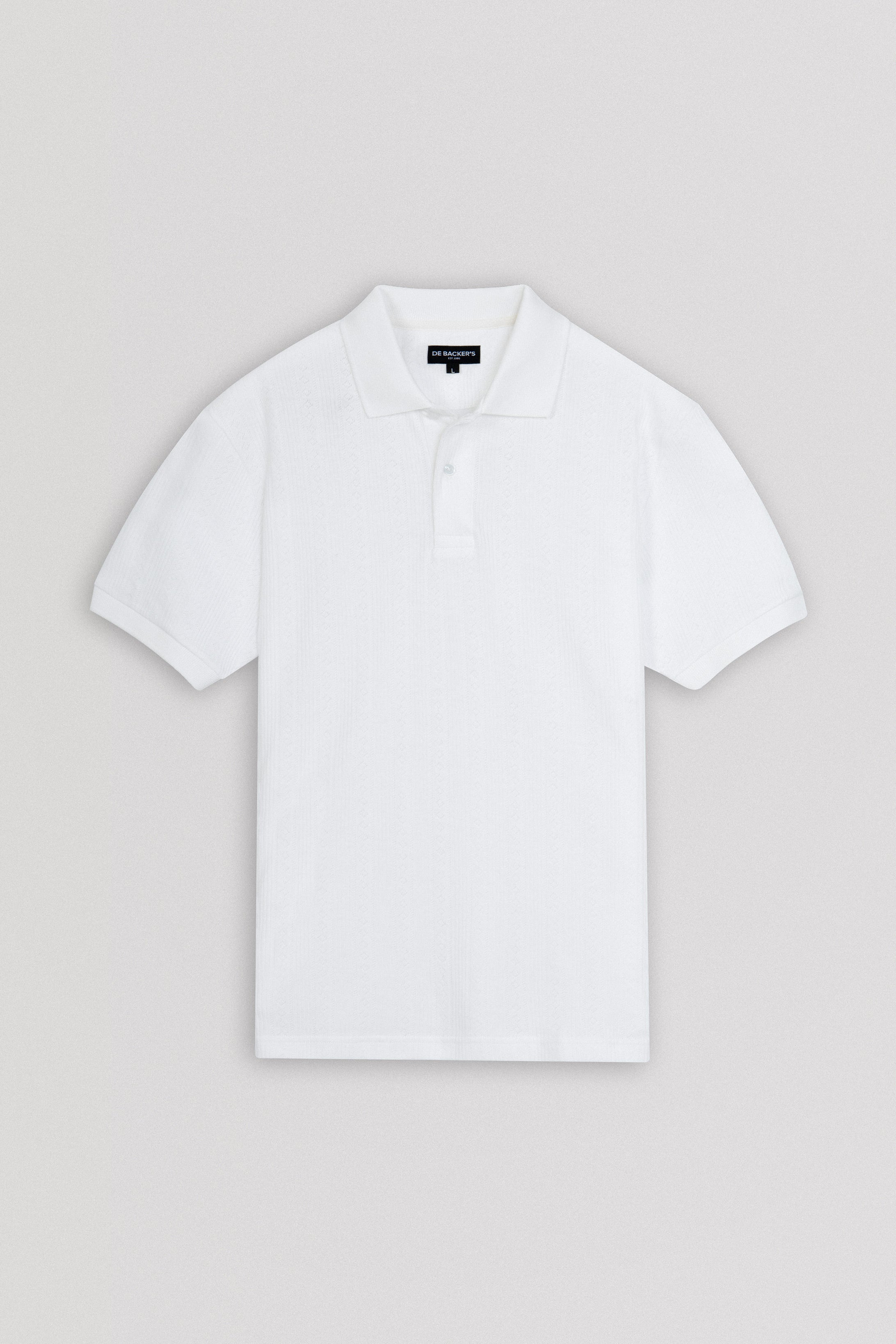 Pique Jacquard  White Cotton Polo
