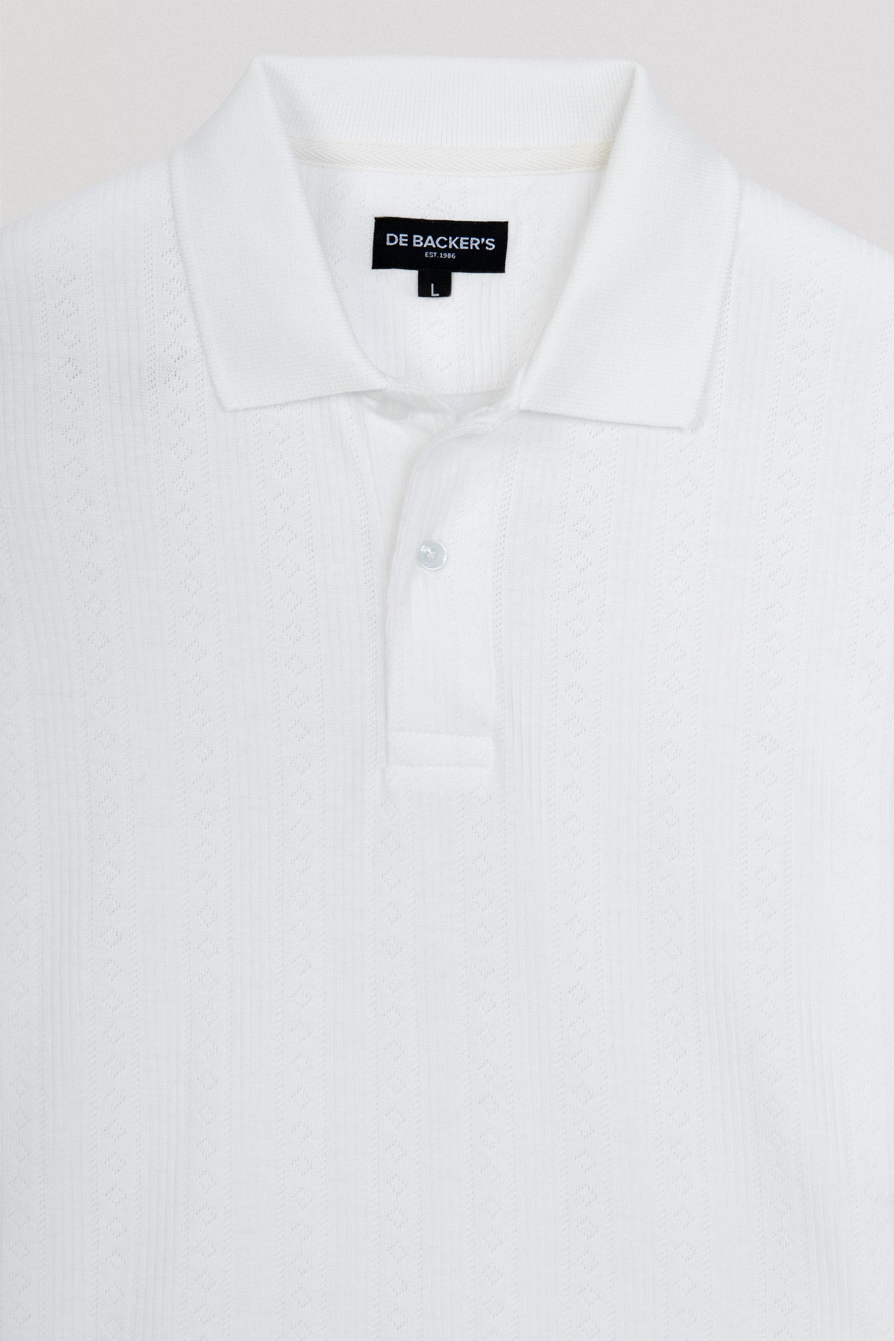 Pique Jacquard  White Cotton Polo