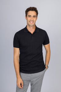 Pique Jacquard  Black Cotton Polo