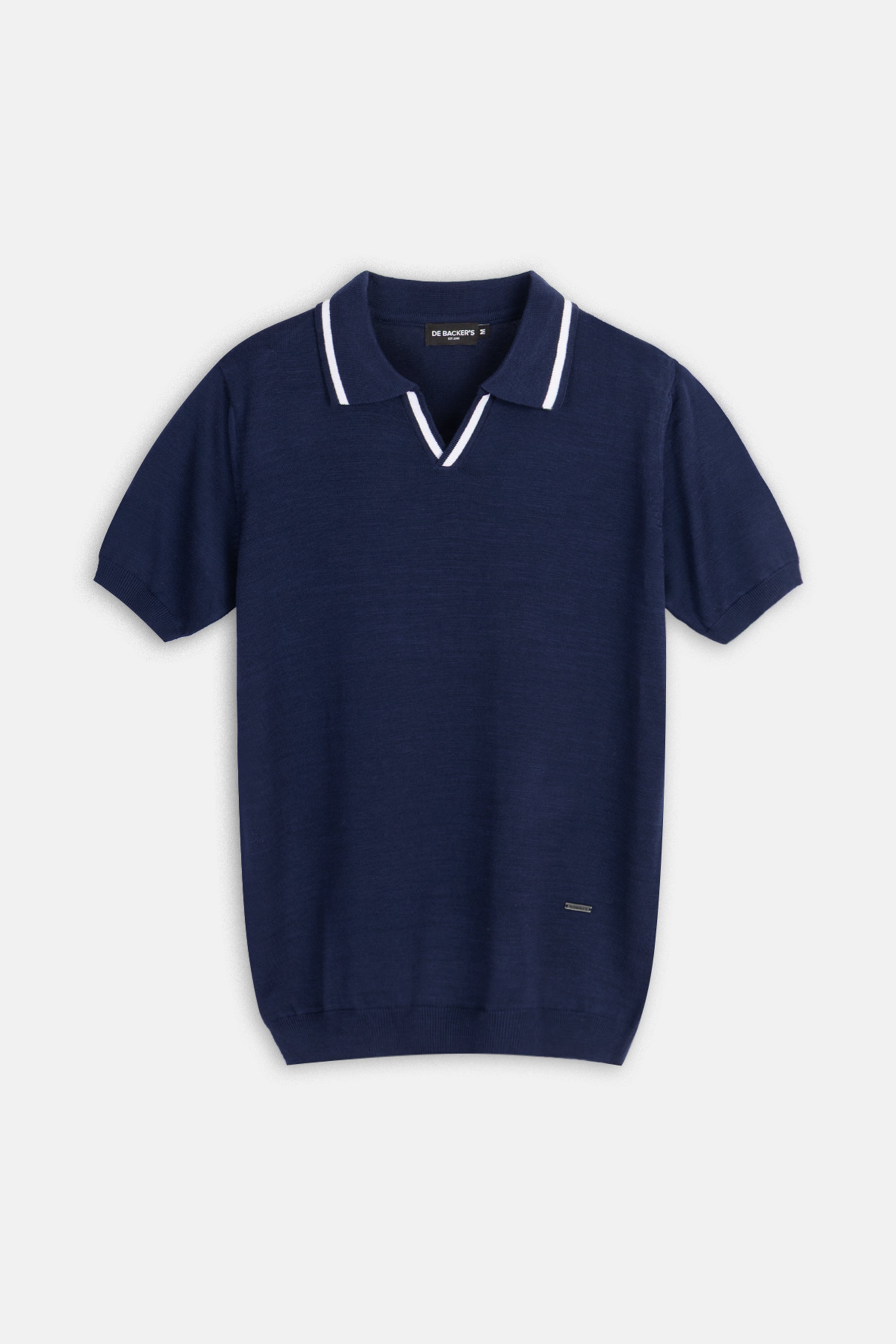 Knitted Navy V-Neck Polo
