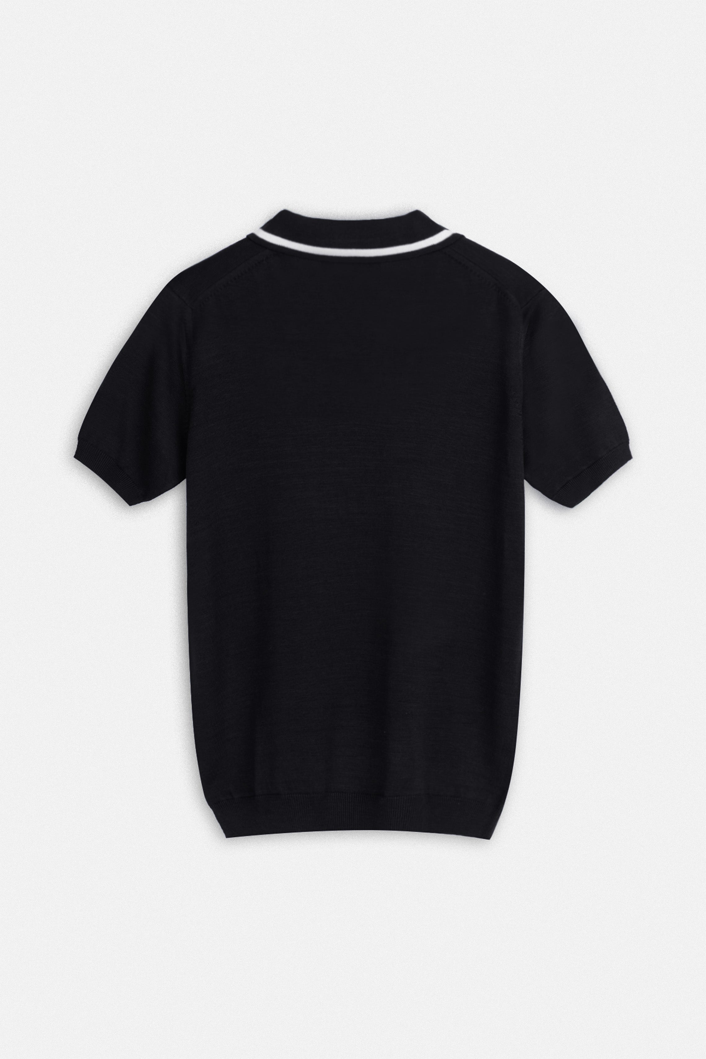 Knitted Black V-Neck Polo
