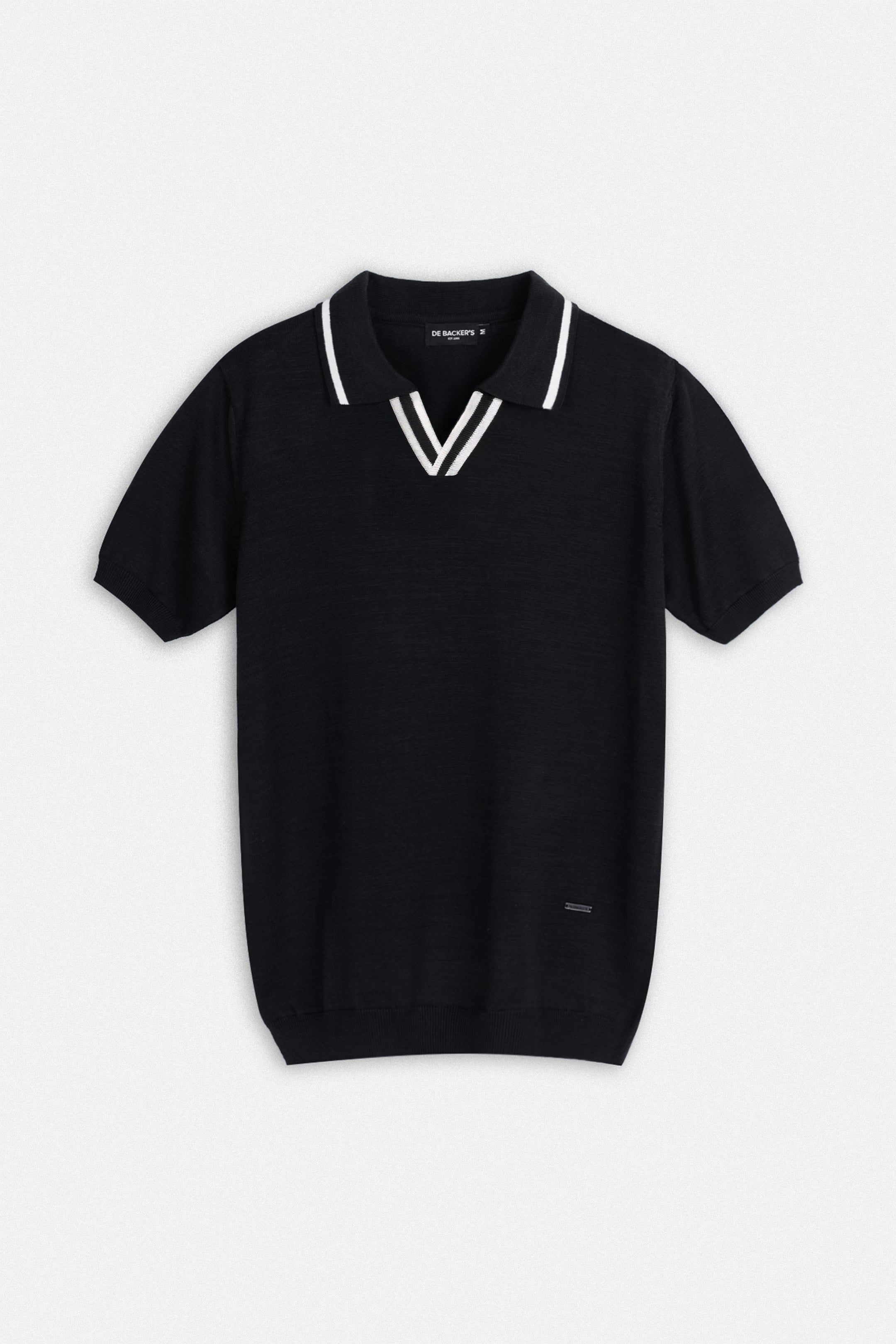 Knitted Black V-Neck Polo