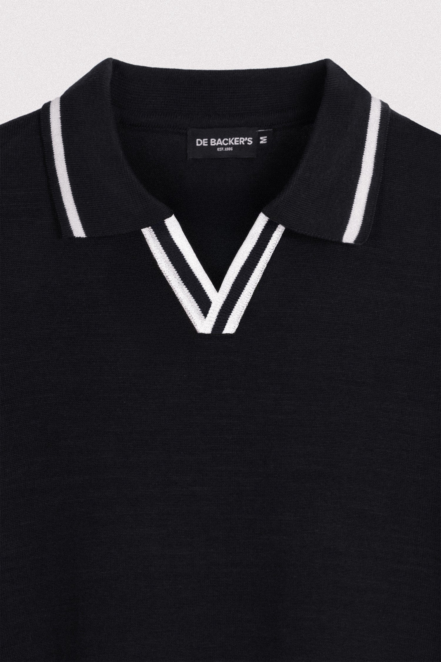 Knitted Black V-Neck Polo