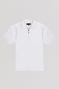 Jacquard Pique  Zip-Up Off White Polo