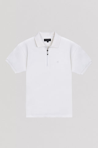 Jacquard Pique  Zip-Up Off White Polo