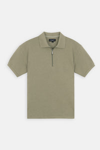 Jacquard Pique  Zip-Up Coffee Polo