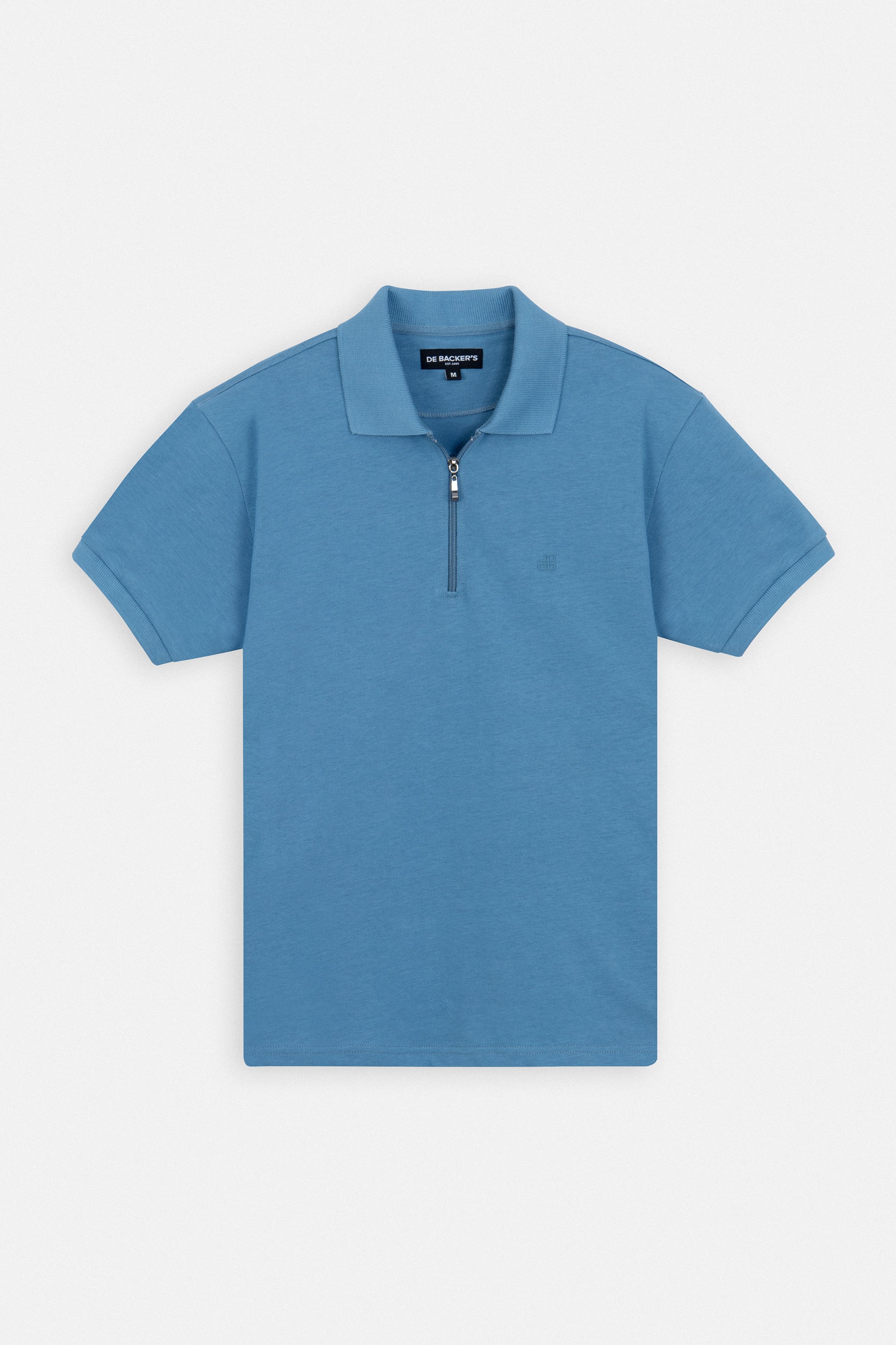 Jacquard Pique  Zip-Up Blue Polo
