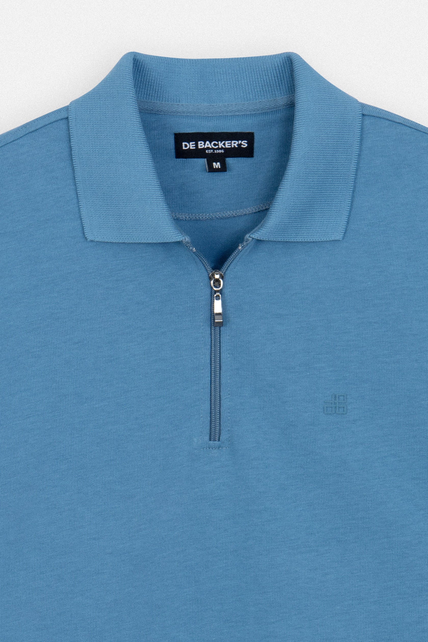 Jacquard Pique  Zip-Up Blue Polo