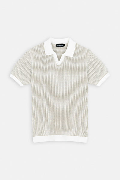 Knitted Light Brown V-Neck Polo
