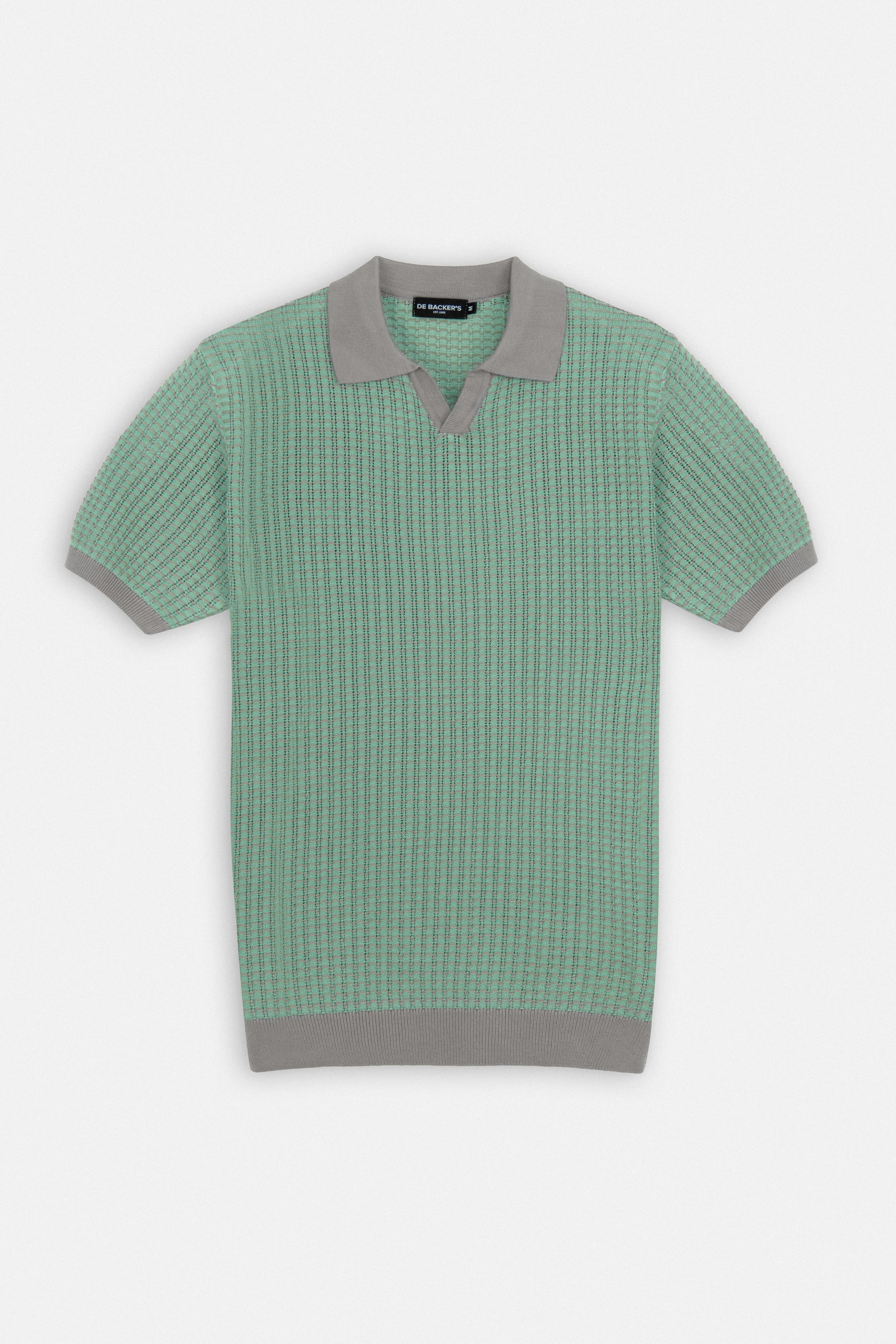 Knitted Green V-Neck Polo
